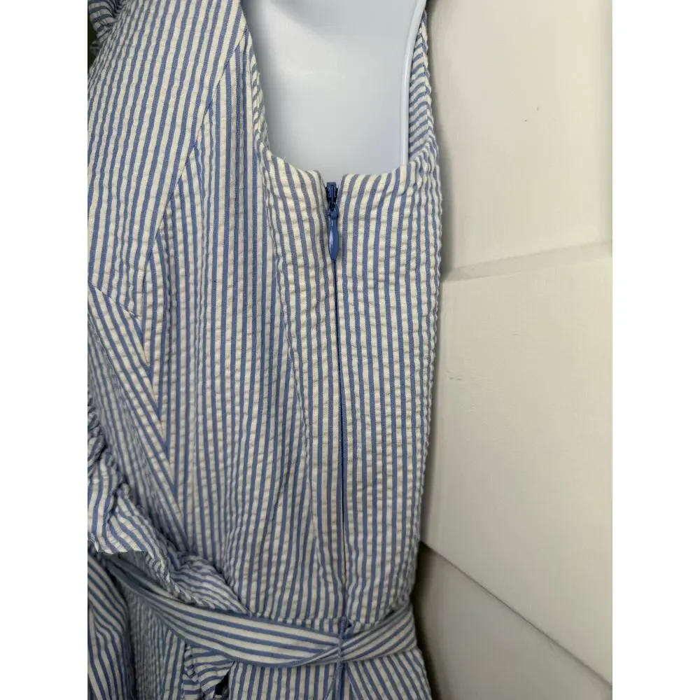 Vineyard Vines Blue White Seersucker Ruffle Dress SIZE 8